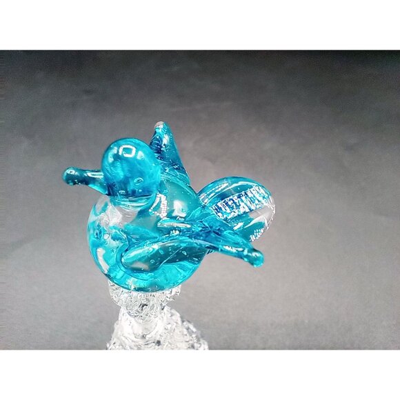 Art Glass Bell Blue Bird Topper Hand Blown Vintage Decorative Collectible 3.5" - Picture 4 of 13